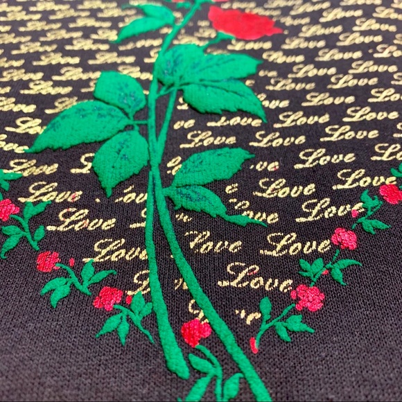 Vintage 80’s Roses & Love Gold Glitter Print Crewneck - Picture 4 of 6